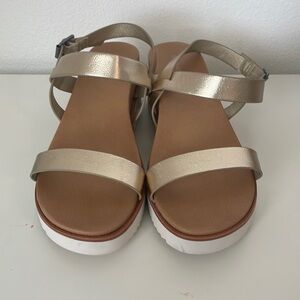 Womens Strappy Platform Sandals Beige White and Gold